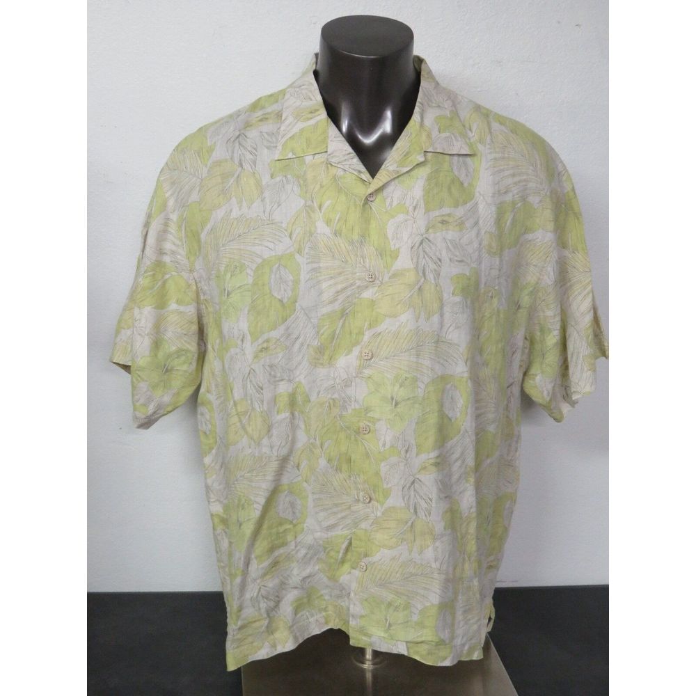 Tommy Bahama Mens Floral Linen Shirt Short Sleeve Button Front XL T31856 Green‎